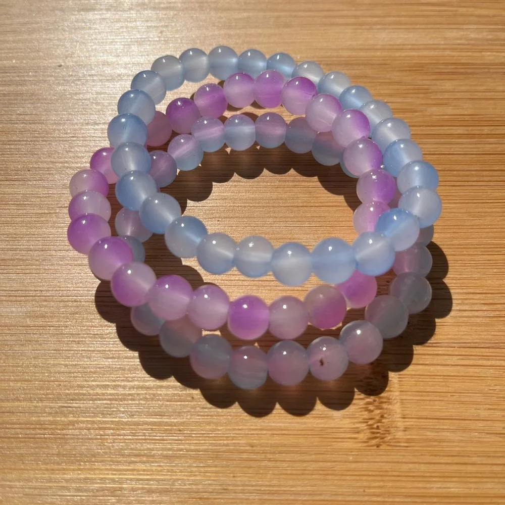 Hand Crafted Lavender and Light Blue Beaded Stretch Bracelet Set - Picture 1 of 9